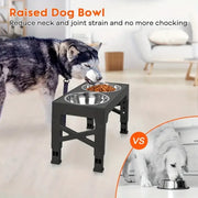 4 Heights Adjustable Dog Bowl Stand with Food Bowl And No Spill Water Bowl for Medium And Large Dogs