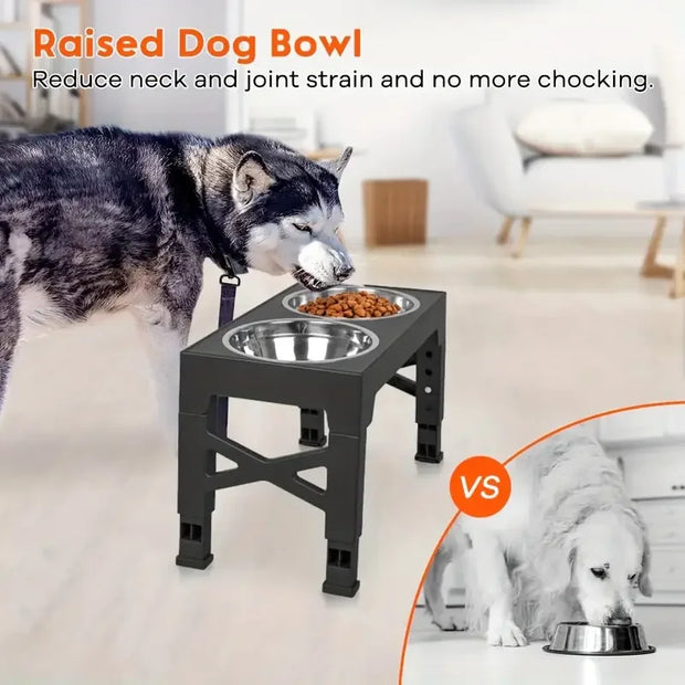 4 Heights Adjustable Dog Bowl Stand with Food Bowl And No Spill Water Bowl for Medium And Large Dogs