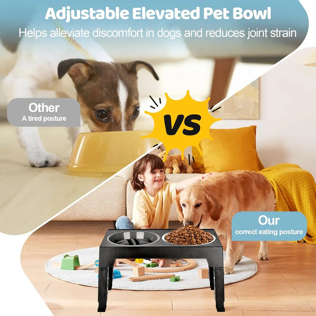 4 Heights Adjustable Dog Bowl Stand with Food Bowl And No Spill Water Bowl for Medium And Large Dogs